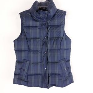 GH Bass & Co Blue Green Plaid Full Zip Puffer Vest